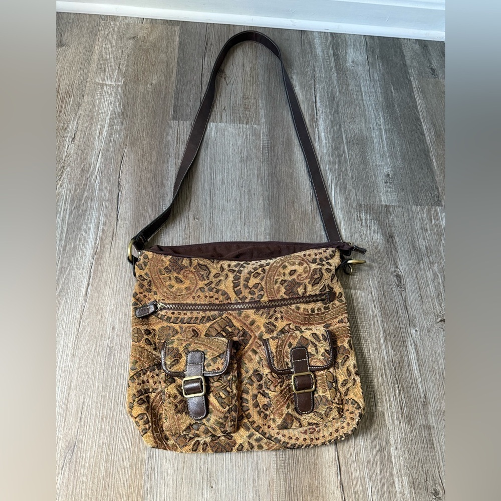VTG Rossetti Boho Crossbody Satchel Bag Suede Medium Matching Coin Purse Brown L - Picture 2 of 14